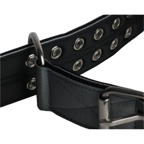 Black inner strap and grey outer sport dog collar with metal grommets