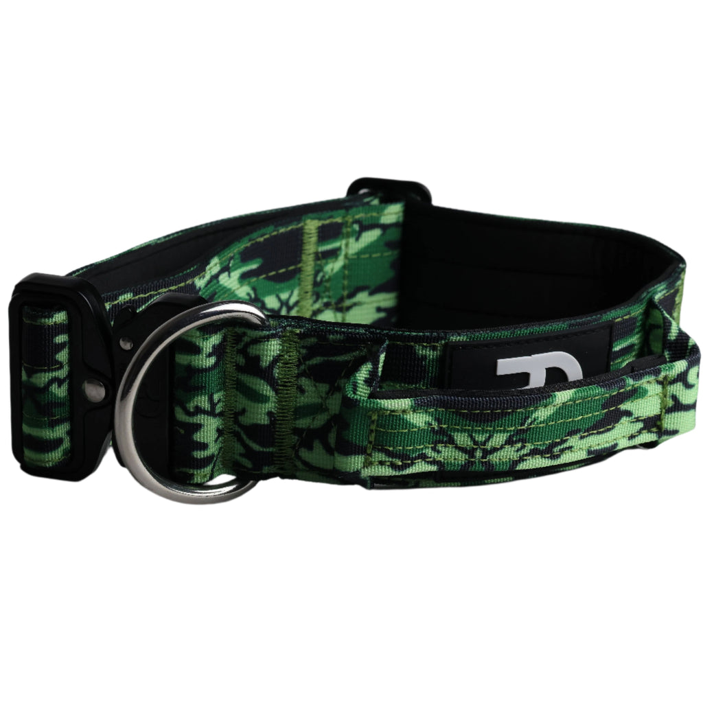 Pure Dog K9 5cm Tactical Dog Collar with Handle | Green Camo