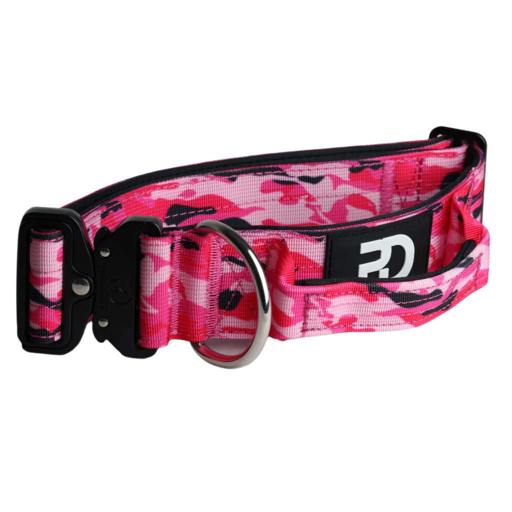 Pure Dog K9 5cm Tactical Dog Collar with Handle | Pink Camo