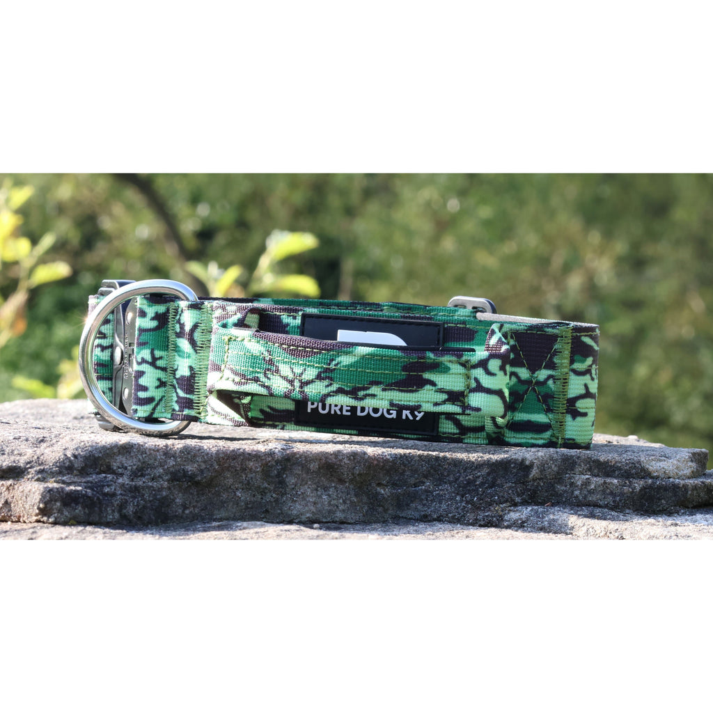 Pure Dog K9 5cm Tactical Dog Collar with Handle | Green Camo