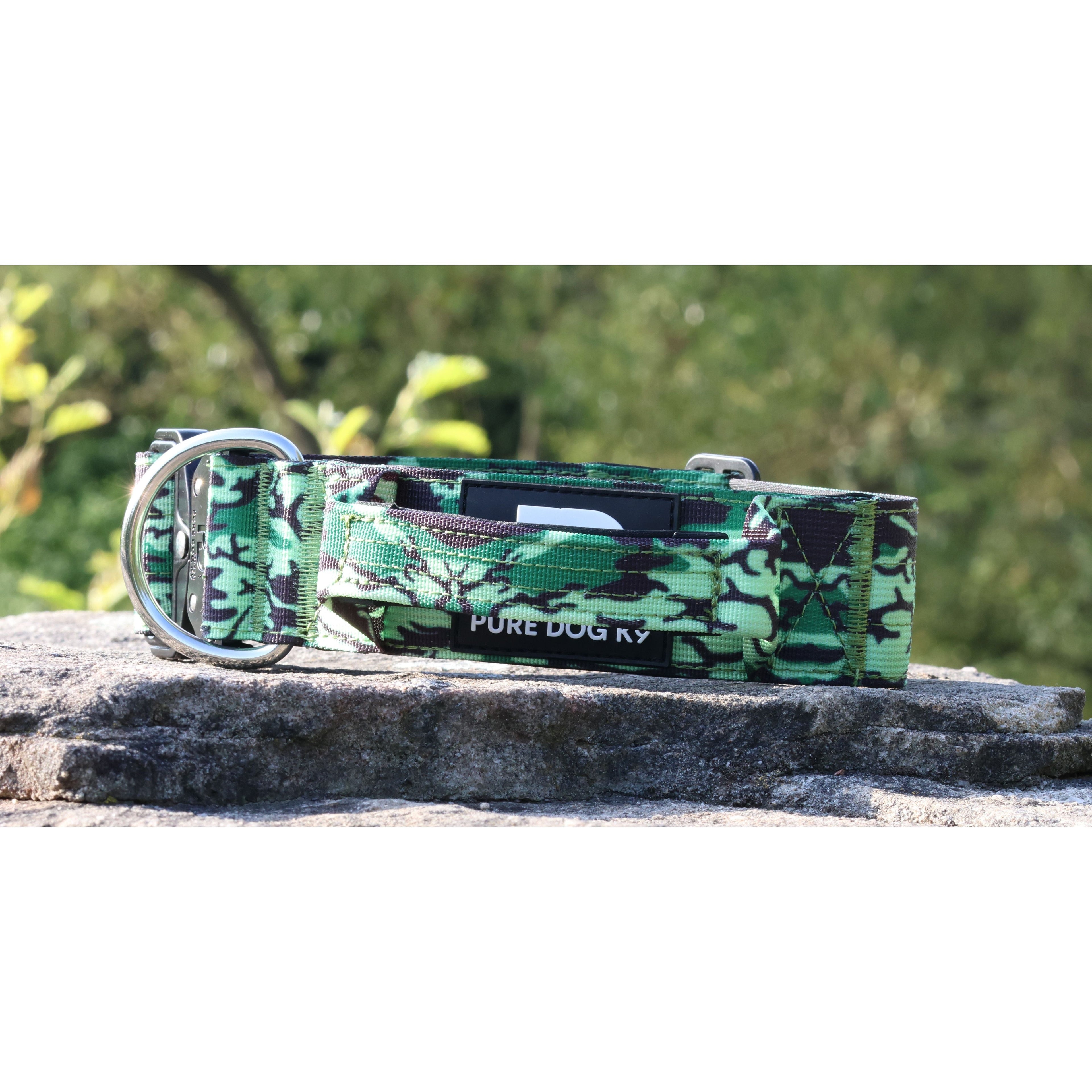 Pure Dog K9 5cm Tactical Dog Collar with Handle | Green Camo