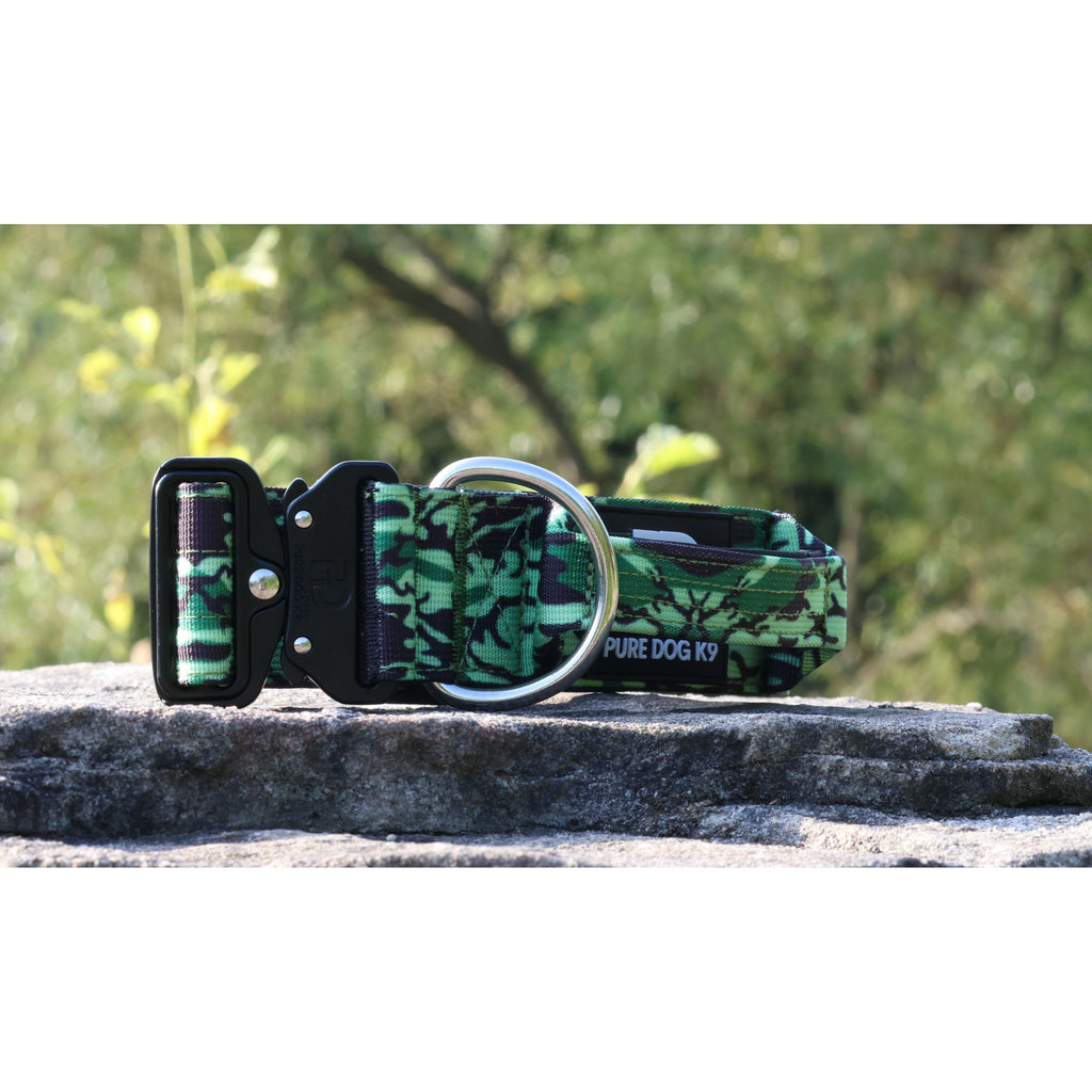 Pure Dog K9 5cm Tactical Dog Collar with Handle | Green Camo