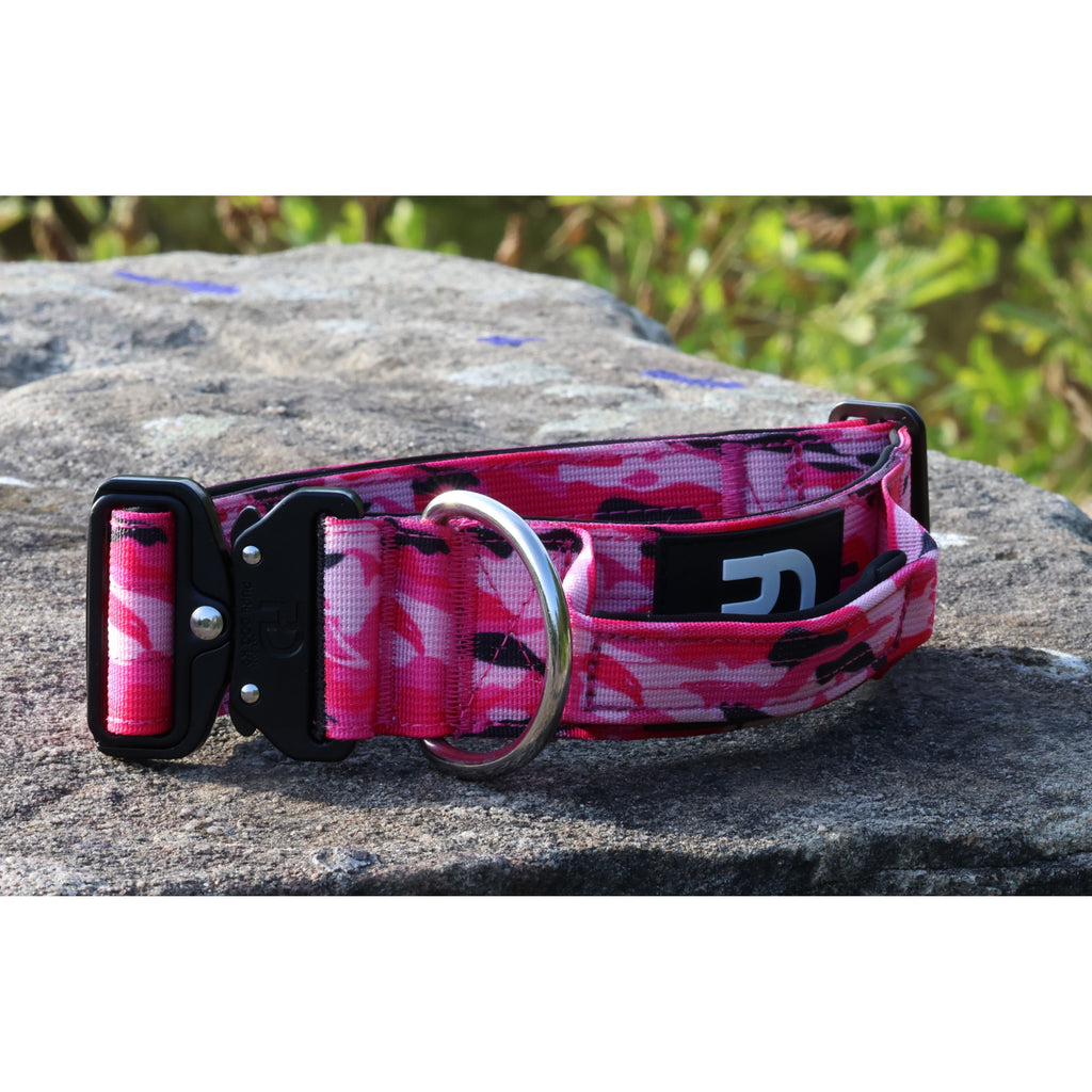 Pure Dog K9 5cm Tactical Dog Collar with Handle | Pink Camo