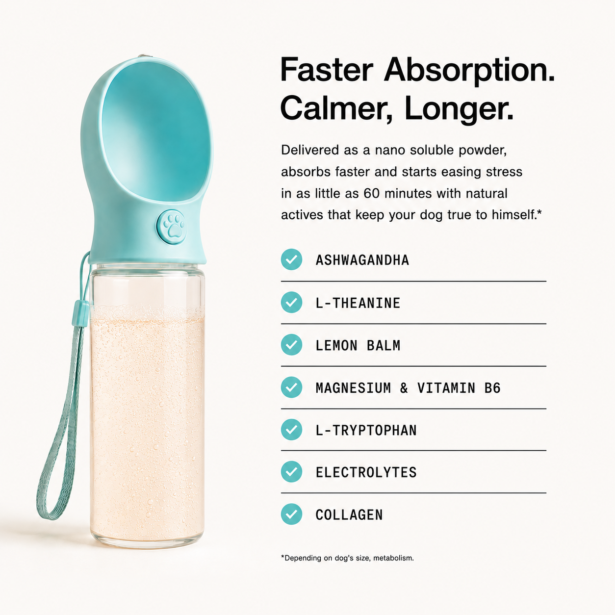 Pawer Water calming dog powder bottle and turquoise scoop cup