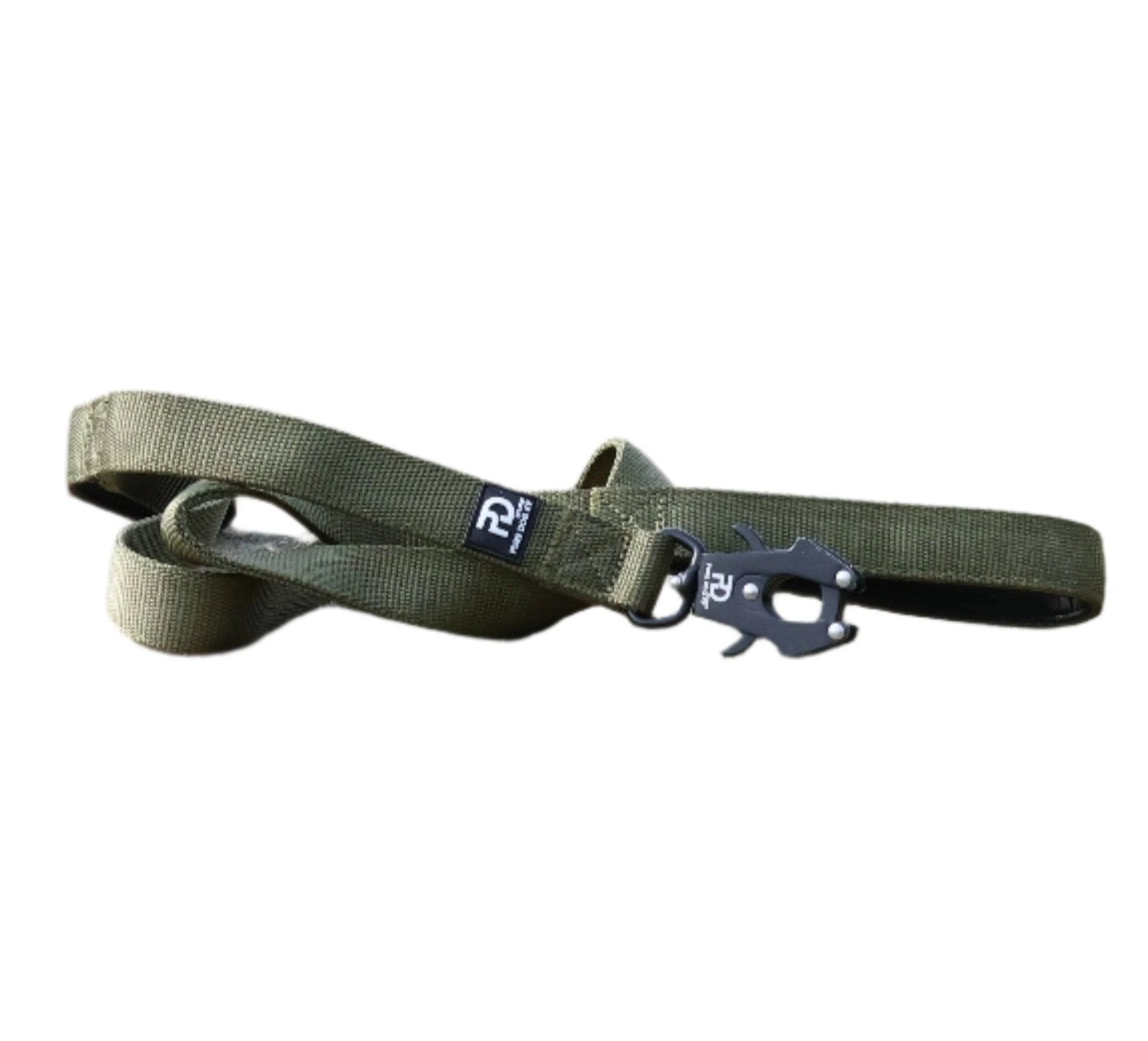 Khaki sport dog leash with metal snap clip and adjustable loop