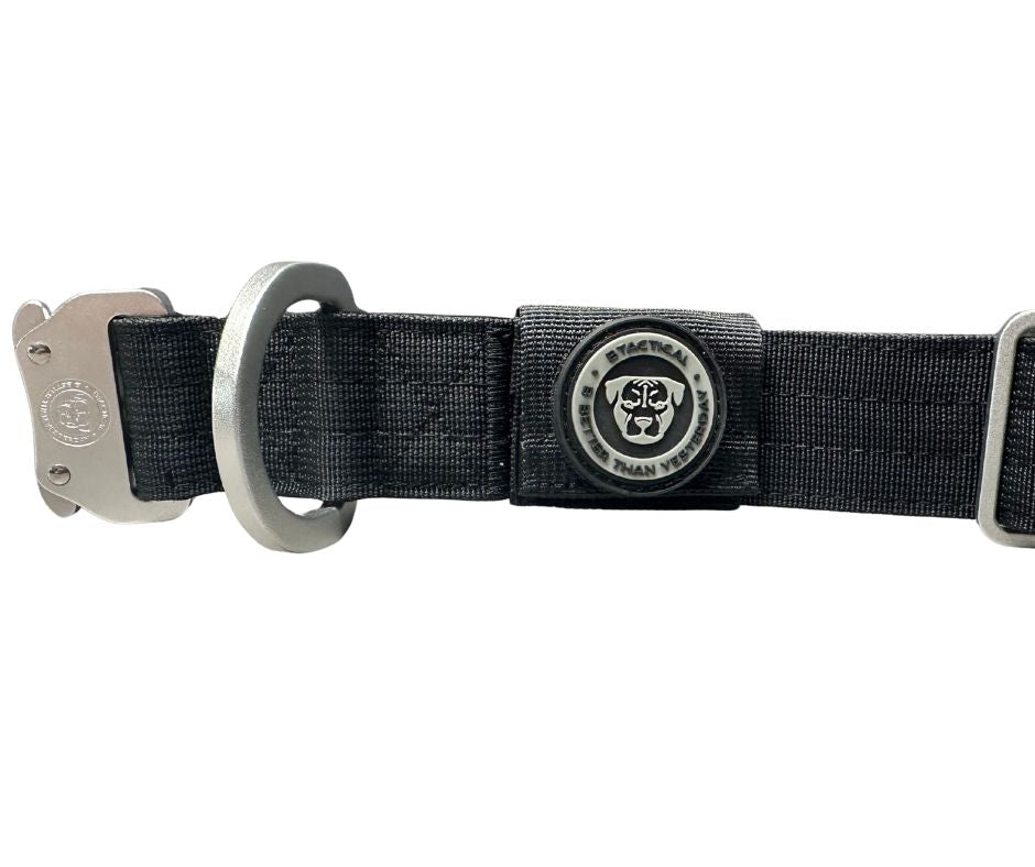 BTactical™ 4cm Tactical Dog Collar with GPS Tracker Pocket | Midnight Black