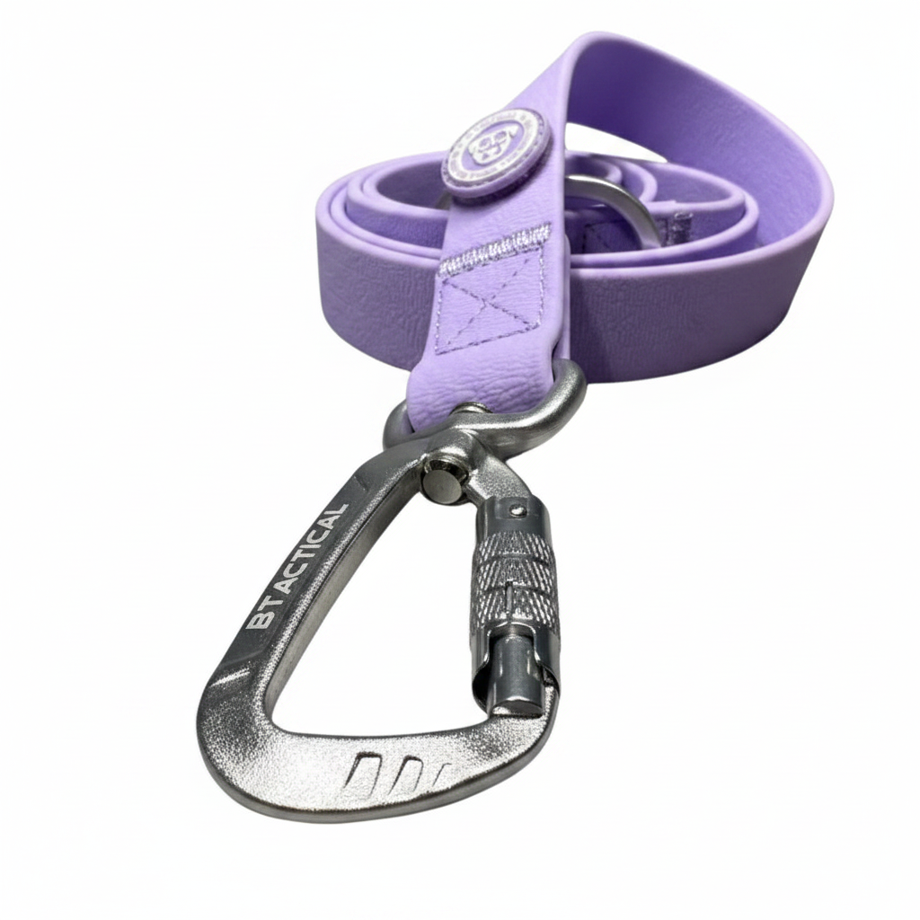 BTactical™ PVC dog lead carabiner clip with purple strap and silver clasp