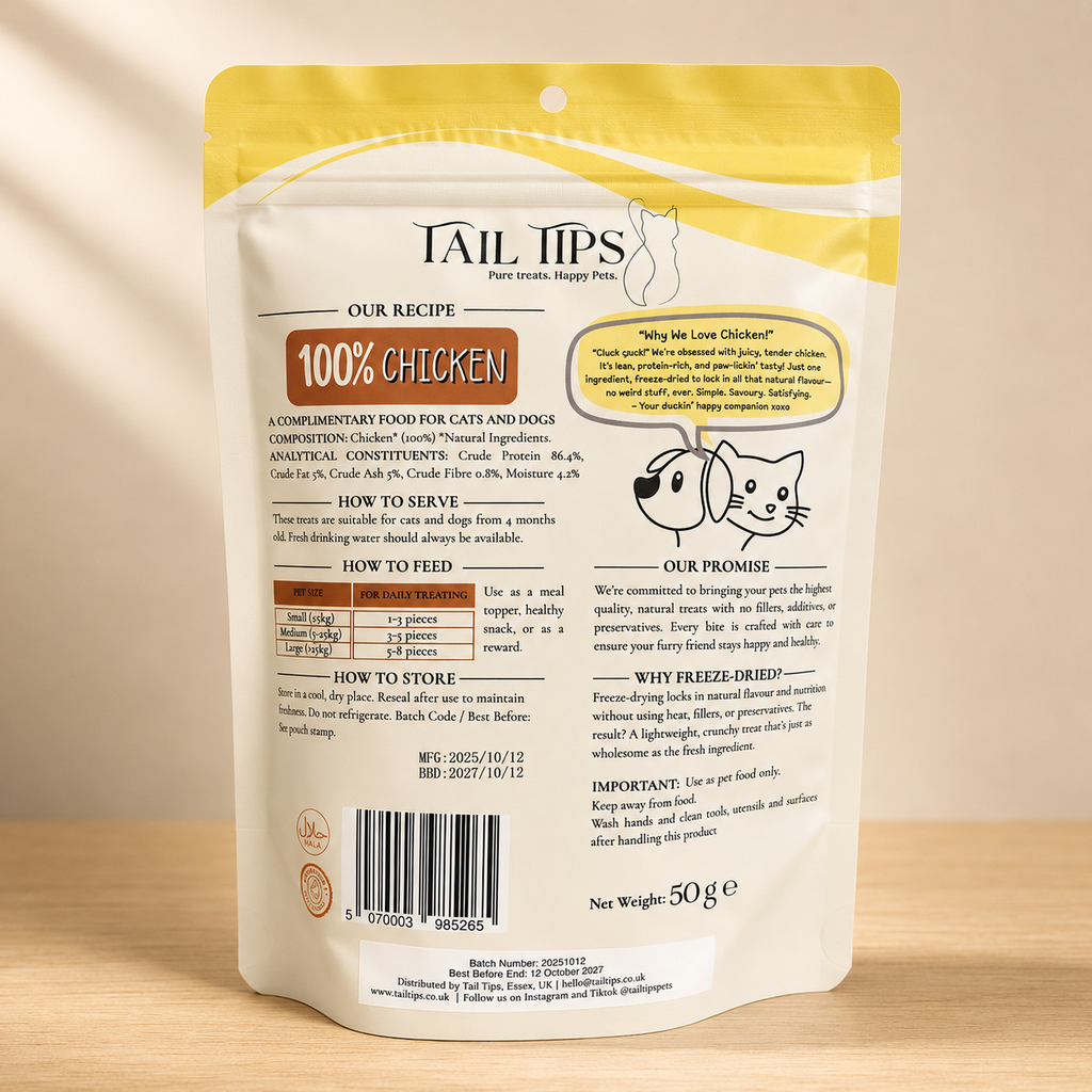 Cluck & Crunch - 100% Freeze-Dried Chicken Treats | Tail Tips UK | 50g pack