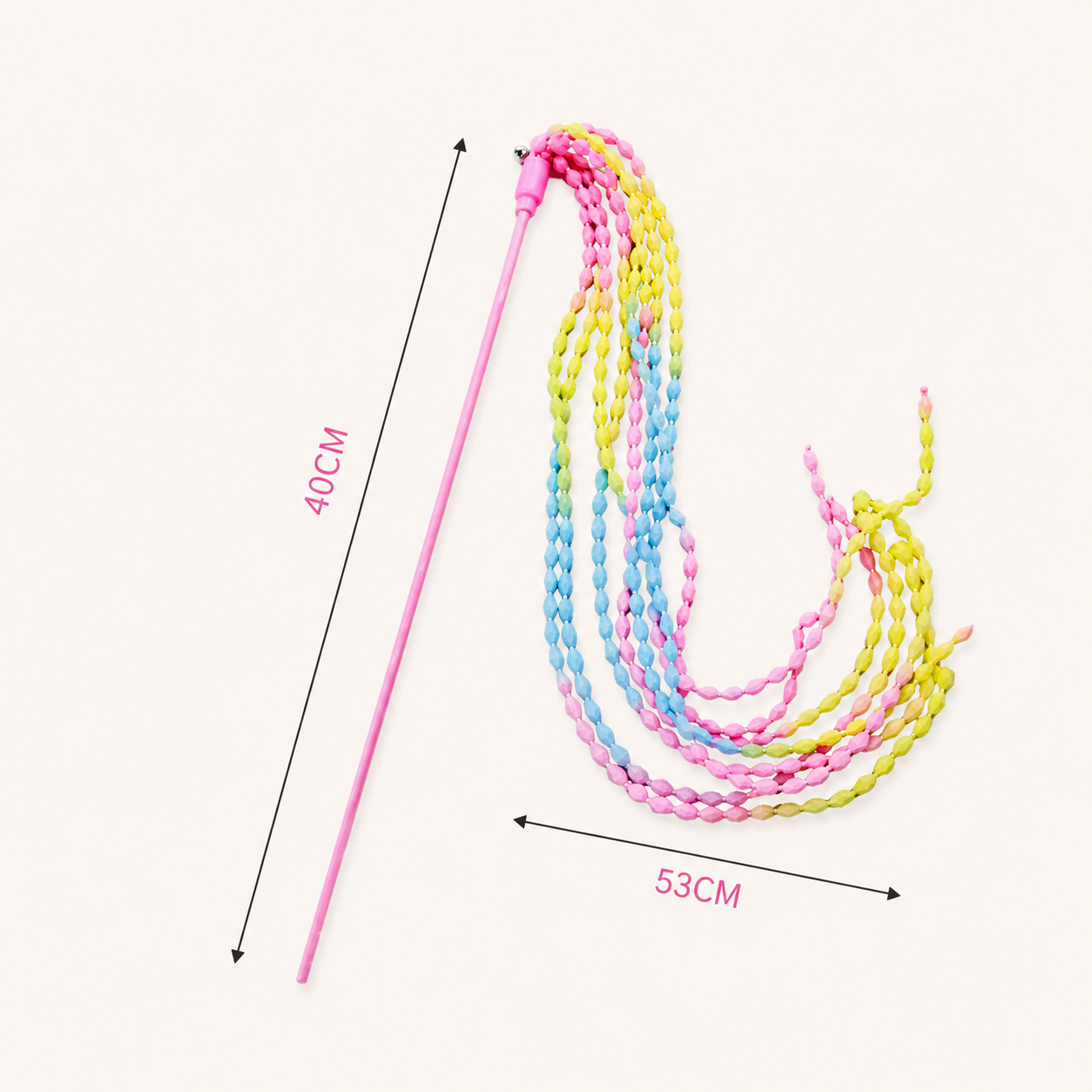 Cat stick toy with 40cm pink wand and 53cm rainbow ribbon loop