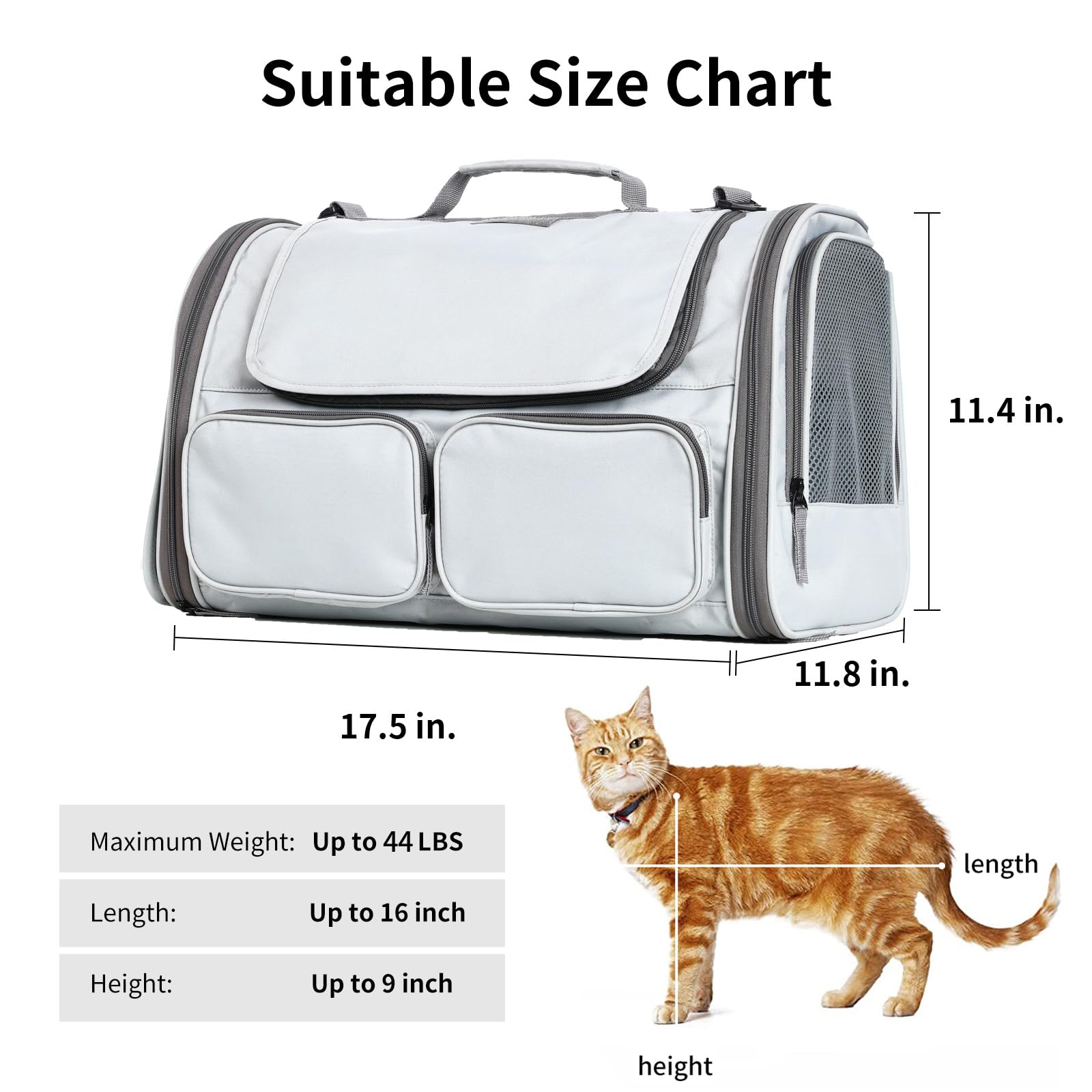Soft-Sided Cat & Small Dog Carrier – Grey