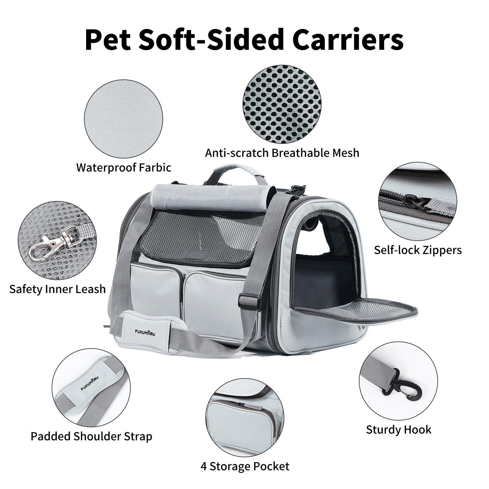 Soft-Sided Cat & Small Dog Carrier – Grey