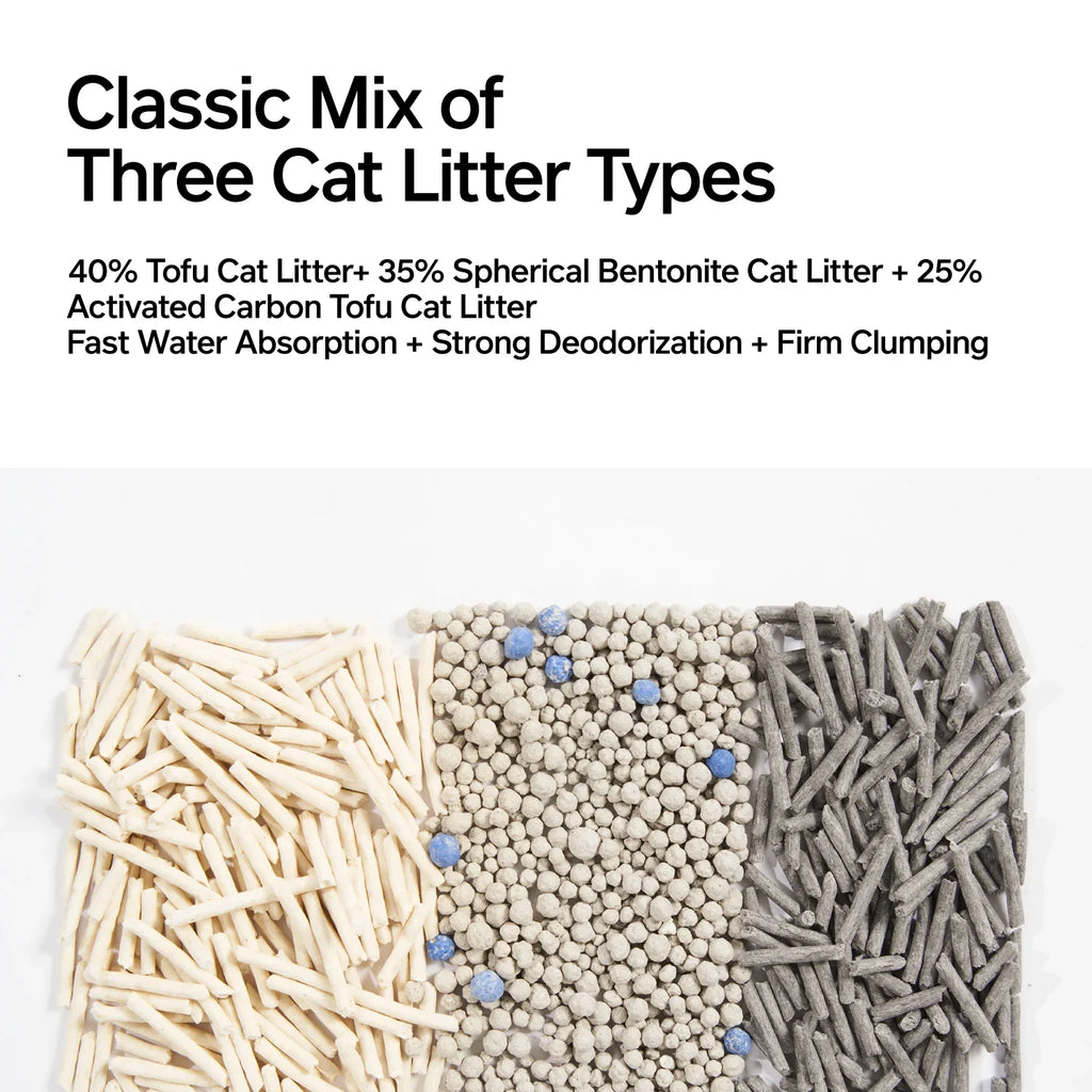 zeze 3-in-1 Blend Cat Litter (Tofu, Spherical Bentonite Clay, Activated Carbon Infused Tofu)