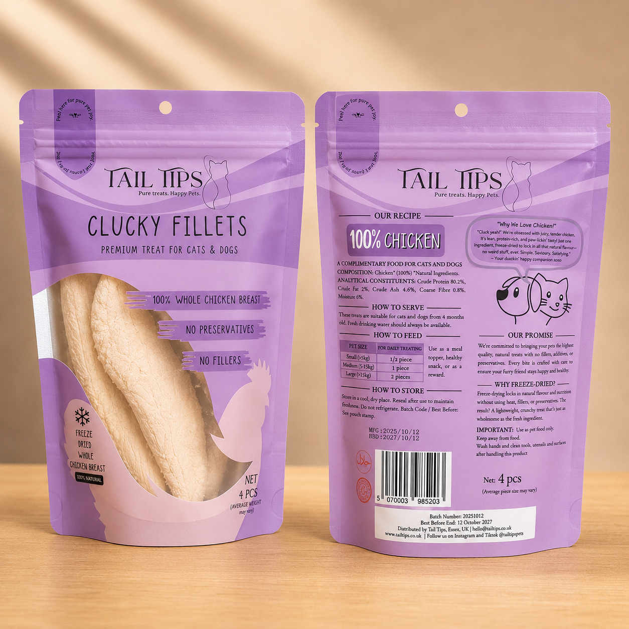 Clucky Filets - 100% Freeze-Dried Chicken Breast Treats Pure & Natural 4pcs pack