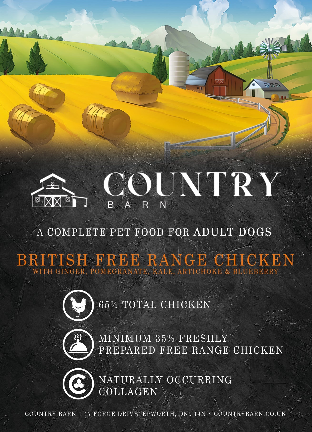 Country Barn Superfood British Free-Range Chicken with Ginger, Pomegranate, Kale, Artichoke & Blueberry | Grain-Free Adult Dog Food