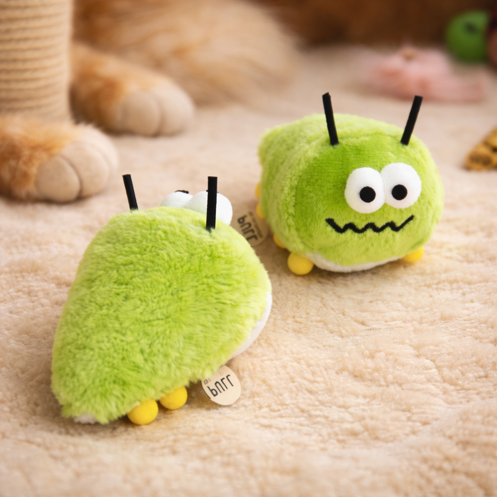 Interactive Catnip Green Bug Plush Cat Toy – Cute Kitten Chew & Bite Resistant Cat Toy with Squeaker