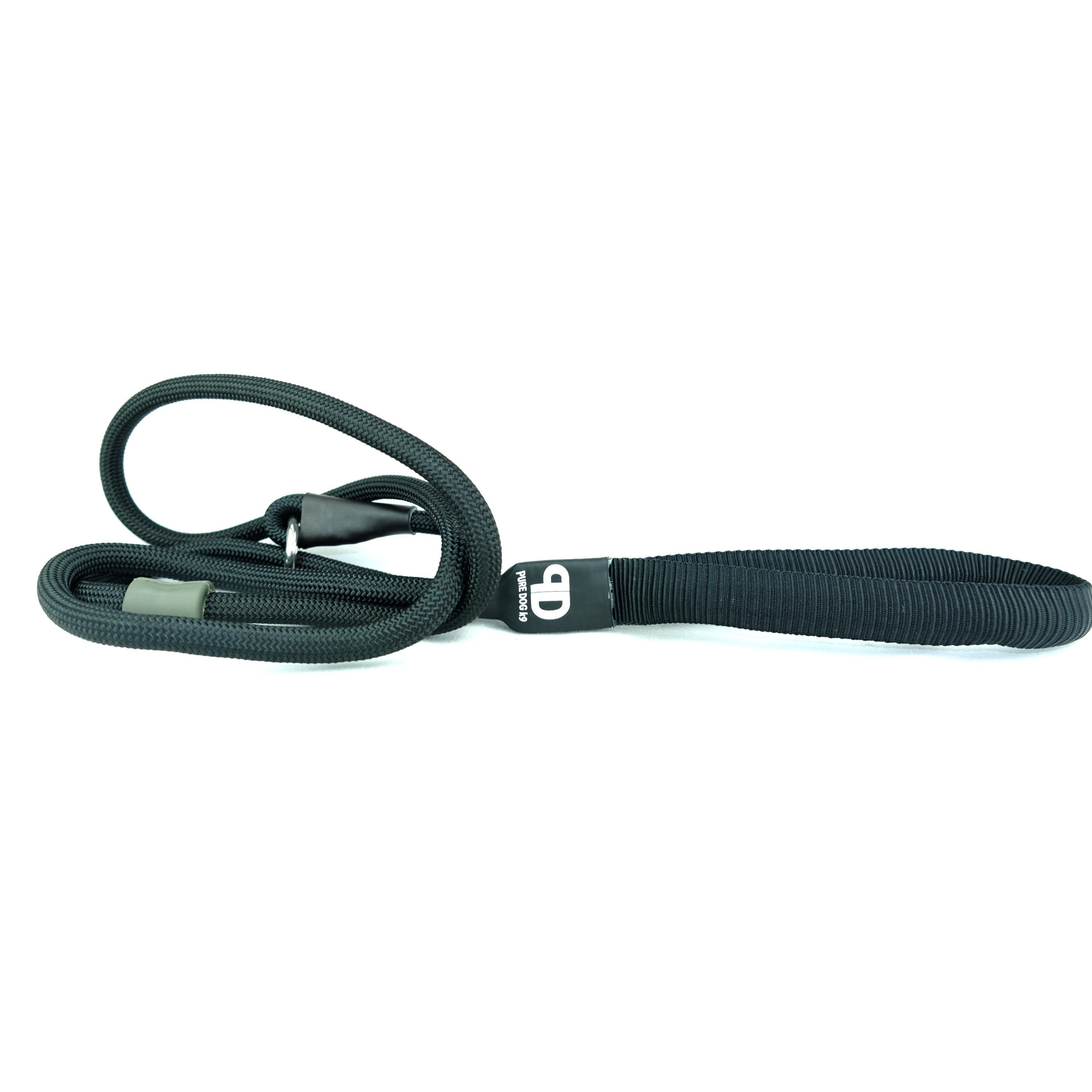 Nylon slip lead with rubber stopper, dark color, loop and handle section