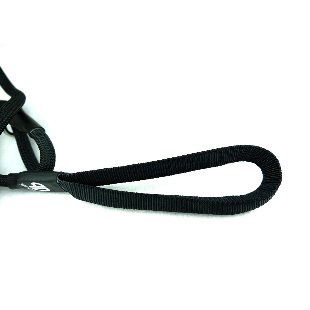 Nylon slip lead, dark color, long webbing strap with rubber stopper