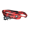 Red camo dog sport lead with black handle and metal clasp hardware
