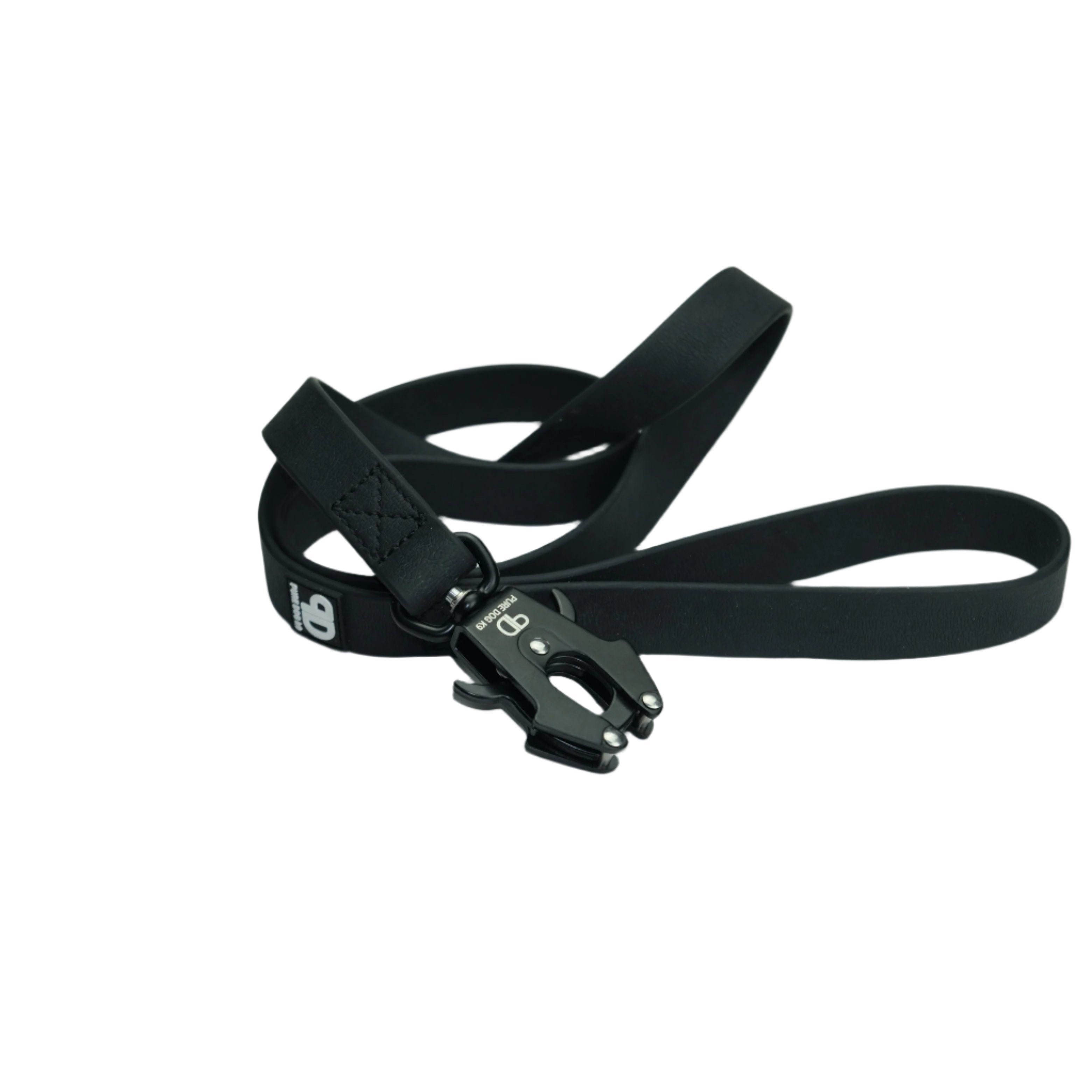 Black waterproof dog lead, 120cm webbing with metal clip and buckle