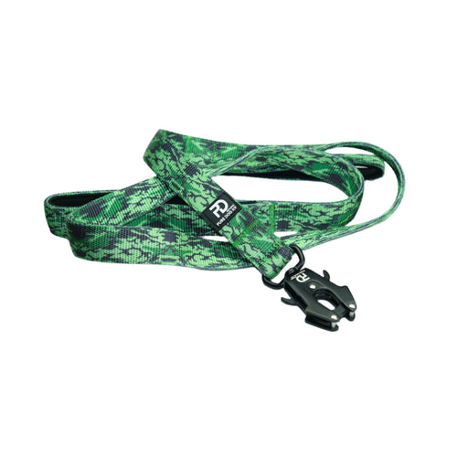 Green camo dog sport lead with black quick-clip and loop handle