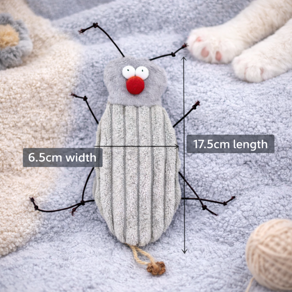 Interactive Plush Cockroach Cat Toy with Catnip – 16 cm Funny Bite & Kick Kitty Toy