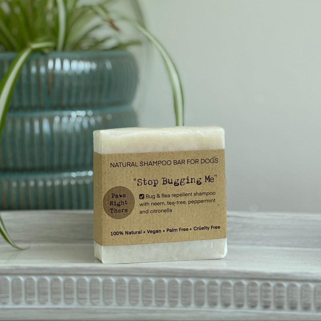 Cream natural dog shampoo bar for dogs, "Stop Bugging Me" bug-repellent