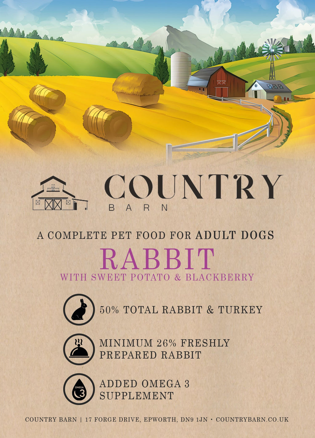 Country Barn Grain-Free Rabbit, Turkey & Blackberry with Sweet Potato | Adult Dog Food