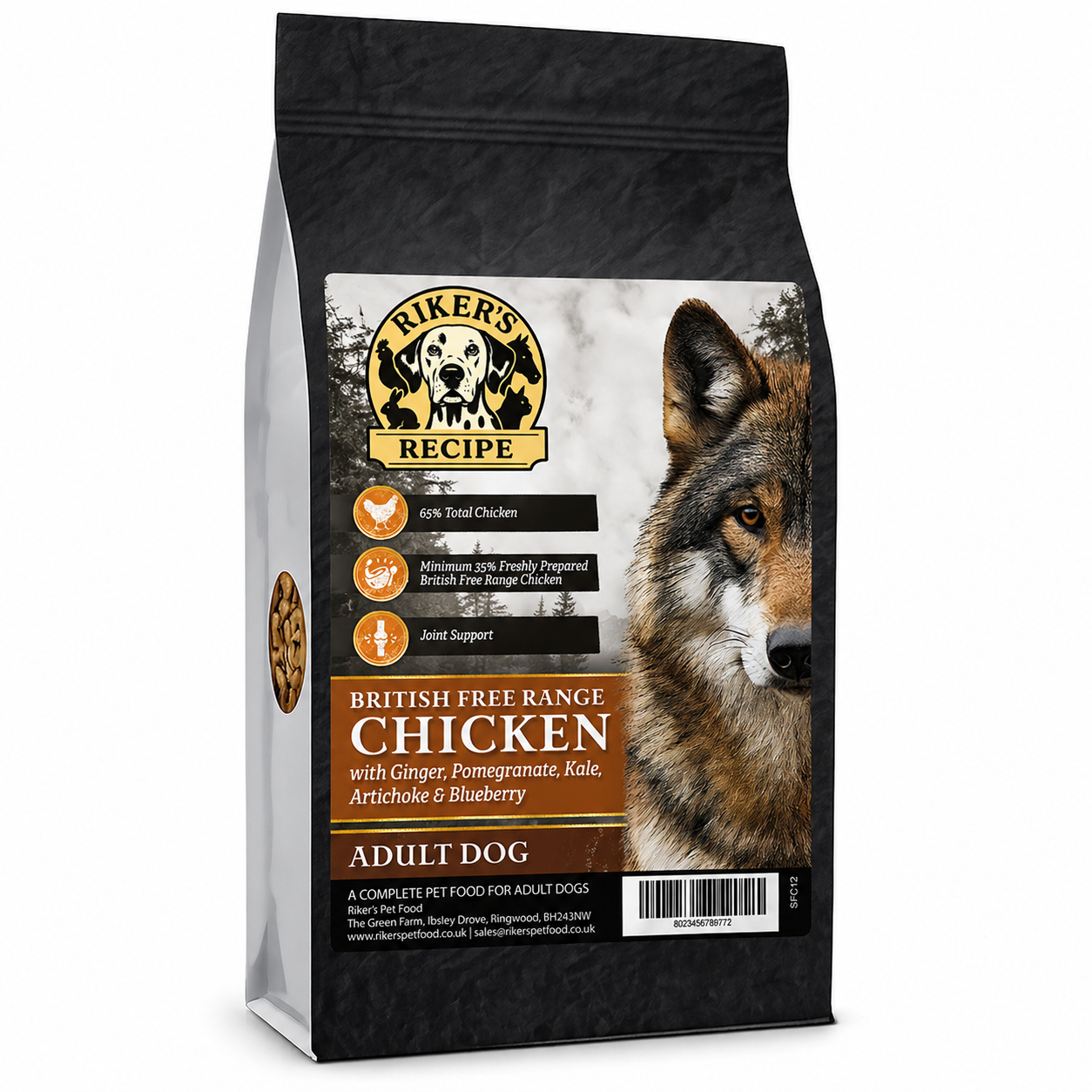 Riker's Recipe Superfood 65 | Grain-Free British Free-Range Chicken Dog Food | 12kg