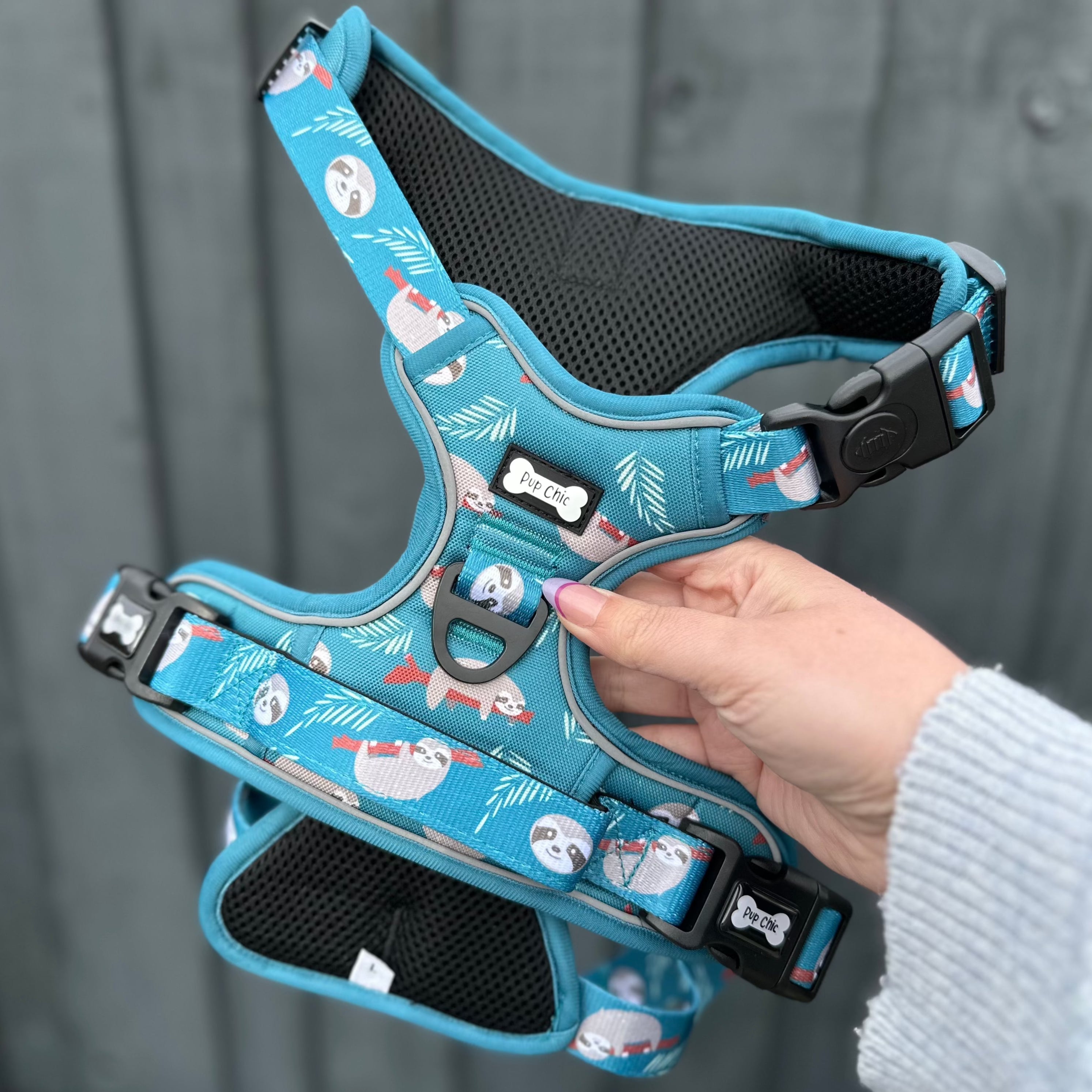 Lazy Sloth No-Pull Tactical Dog Harness – Mint Green Sloth Print | Pup Chic Boutique