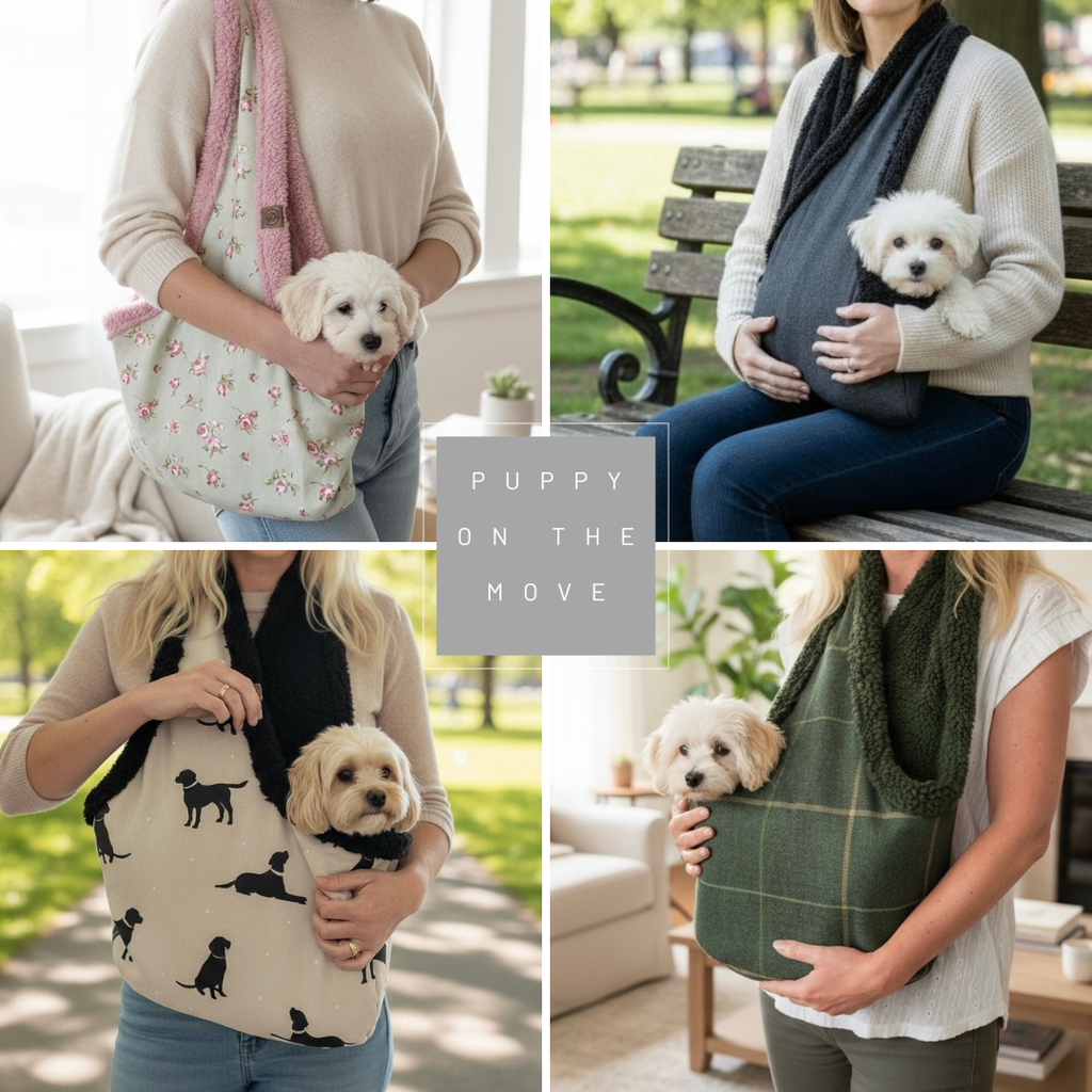 Handcrafted Puppy & Small Dog Carrier Sling - Black Denim | Sherpa Fleece Lined | Made to Order