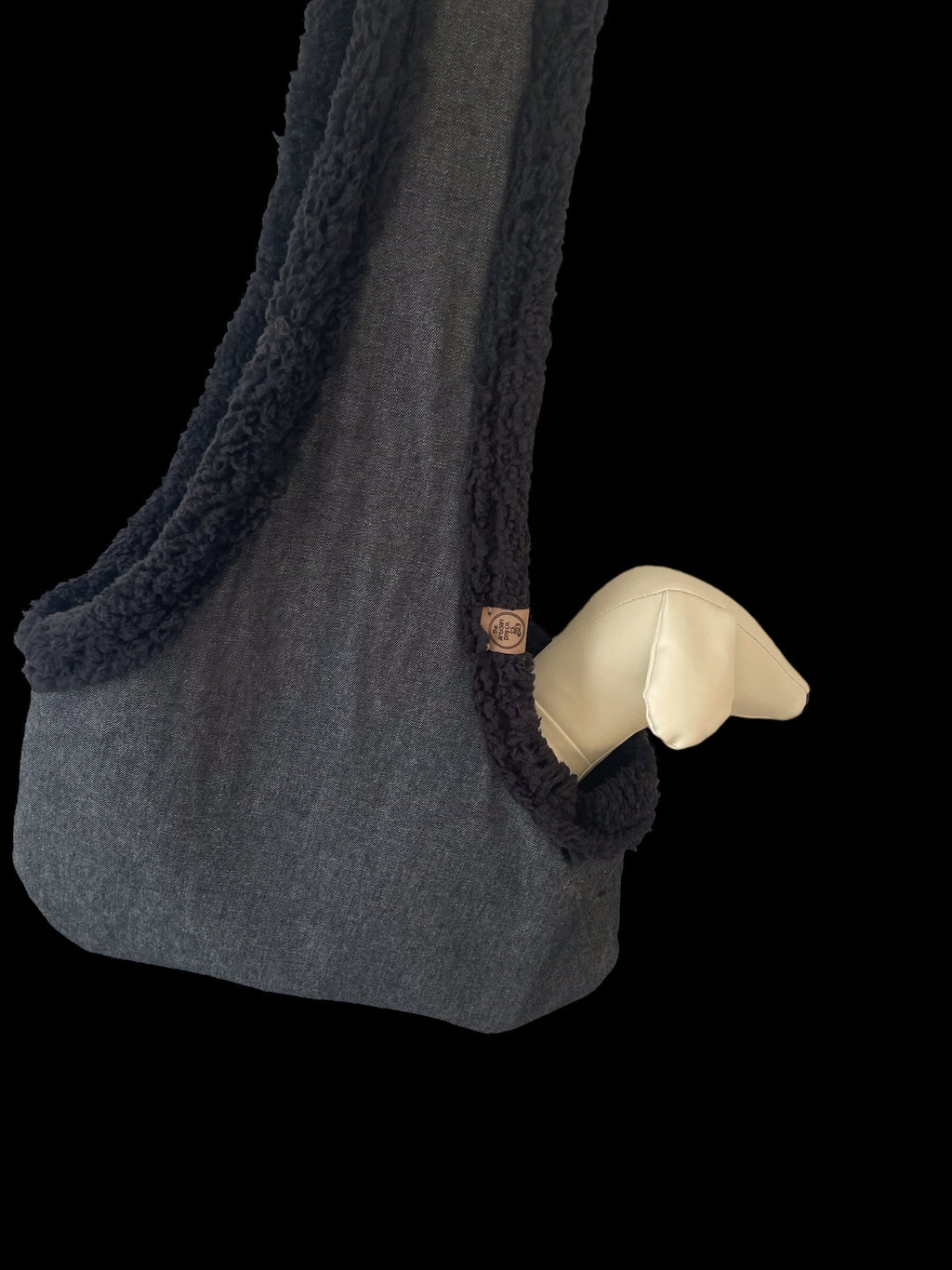 Handcrafted Puppy & Small Dog Carrier Sling - Black Denim | Sherpa Fleece Lined | Made to Order
