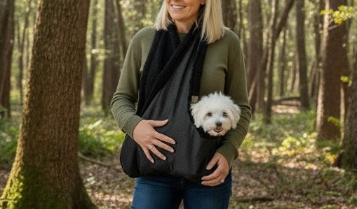 Handcrafted Puppy & Small Dog Carrier Sling - Black Denim | Sherpa Fleece Lined | Made to Order