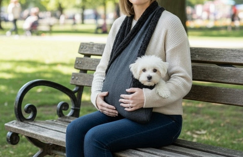 Handcrafted Puppy & Small Dog Carrier Sling - Black Denim | Sherpa Fleece Lined | Made to Order