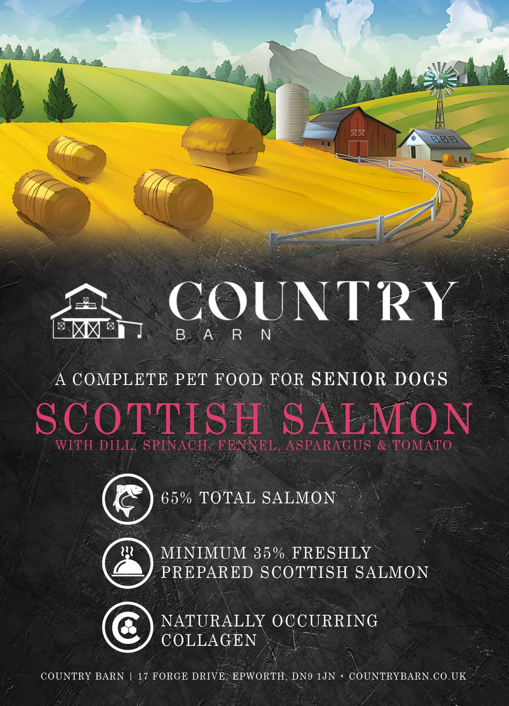 Country Barn Senior Scottish Salmon with Dill, Spinach, Fennel, Asparagus & Tomato | Grain-Free Senior Dog Food