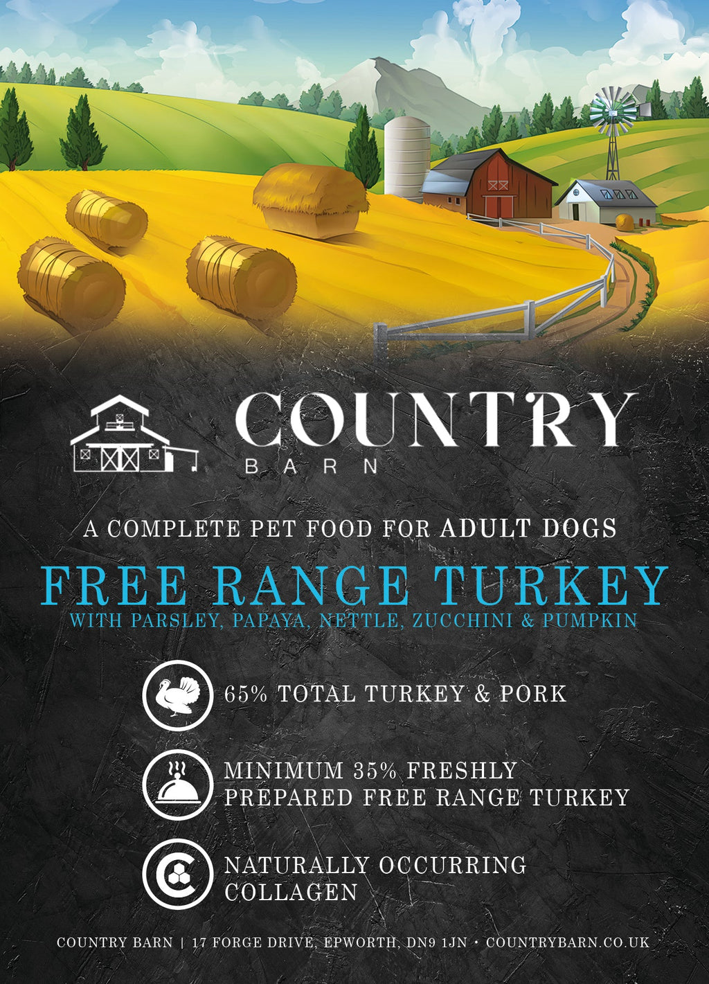 Country Barn Superfood Free-Range Turkey & Pork with Parsley, Papaya, Nettle, Zucchini & Pumpkin | Grain-Free Adult Dog Food
