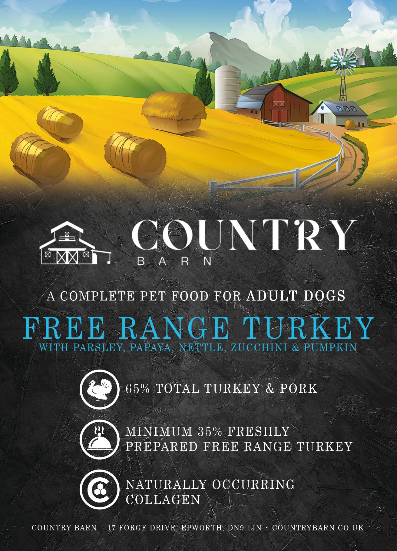 Country Barn Superfood Free-Range Turkey & Pork with Parsley, Papaya, Nettle, Zucchini & Pumpkin | Grain-Free Adult Dog Food