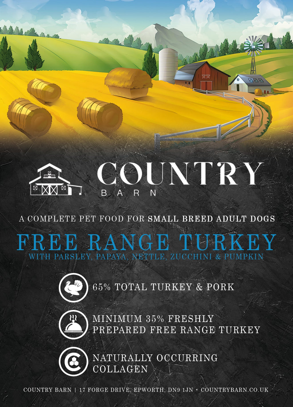 Country Barn Superfood Free-Range Turkey & Pork with Parsley, Papaya, Nettle, Zucchini & Pumpkin | Grain-Free Adult Dog Food