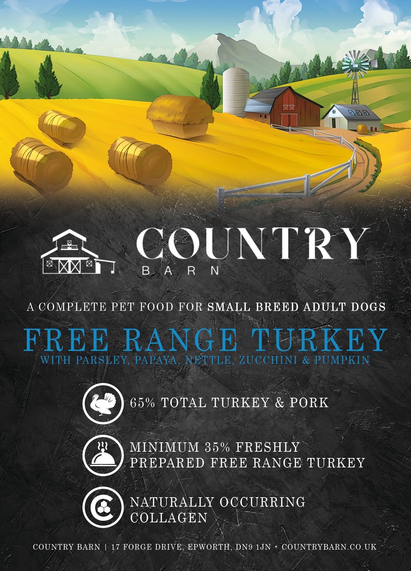 Country Barn Superfood Free-Range Turkey & Pork with Parsley, Papaya, Nettle, Zucchini & Pumpkin | Grain-Free Adult Dog Food
