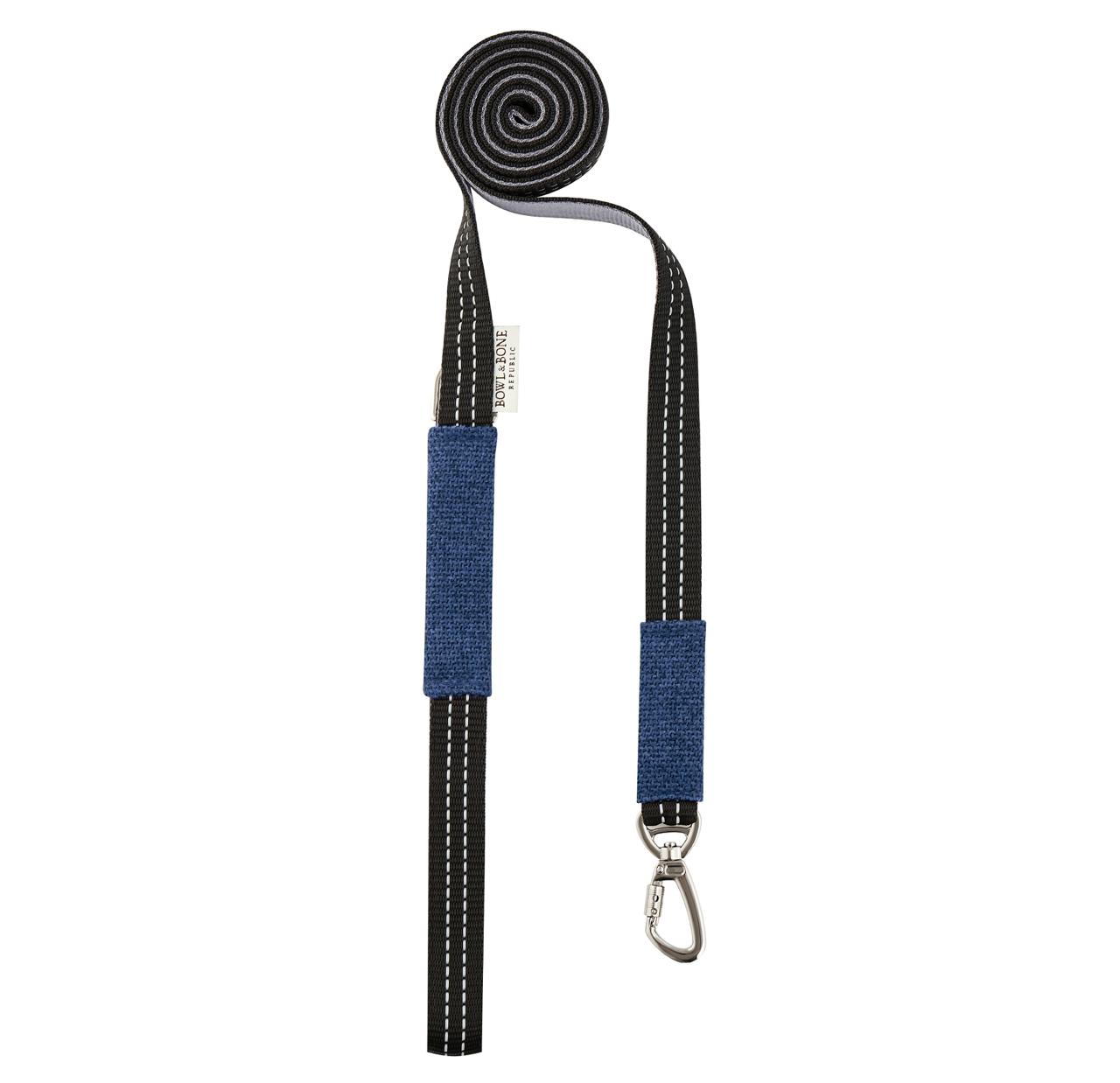 Blue dog lead with webbing strap and metal clip
