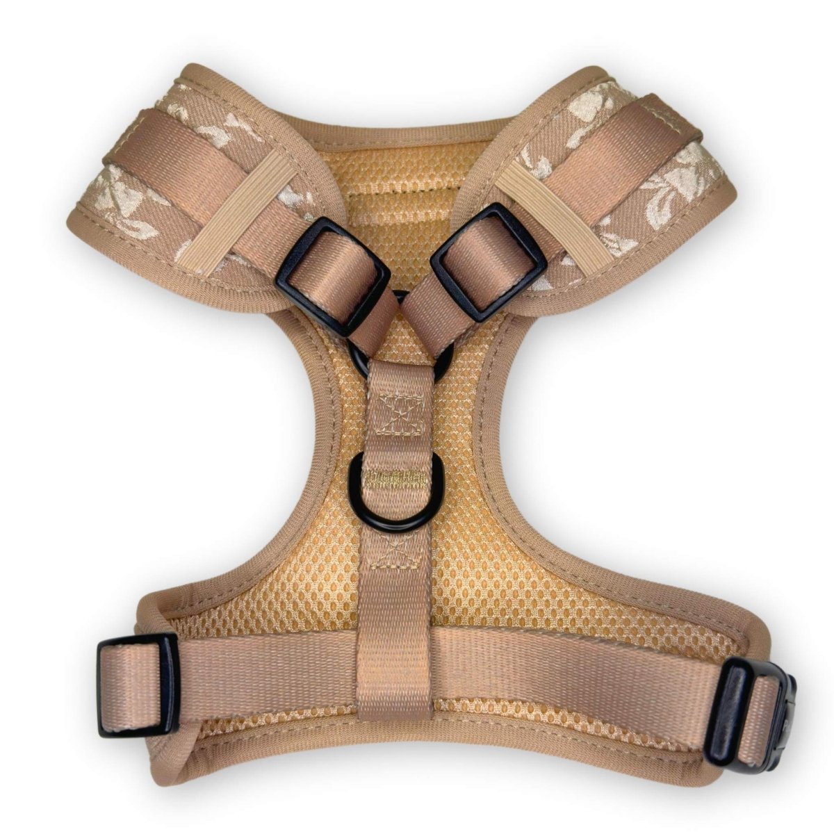 Toffee Latte Petals Luxe Adjustable Dog Harness | Embroidered Floral