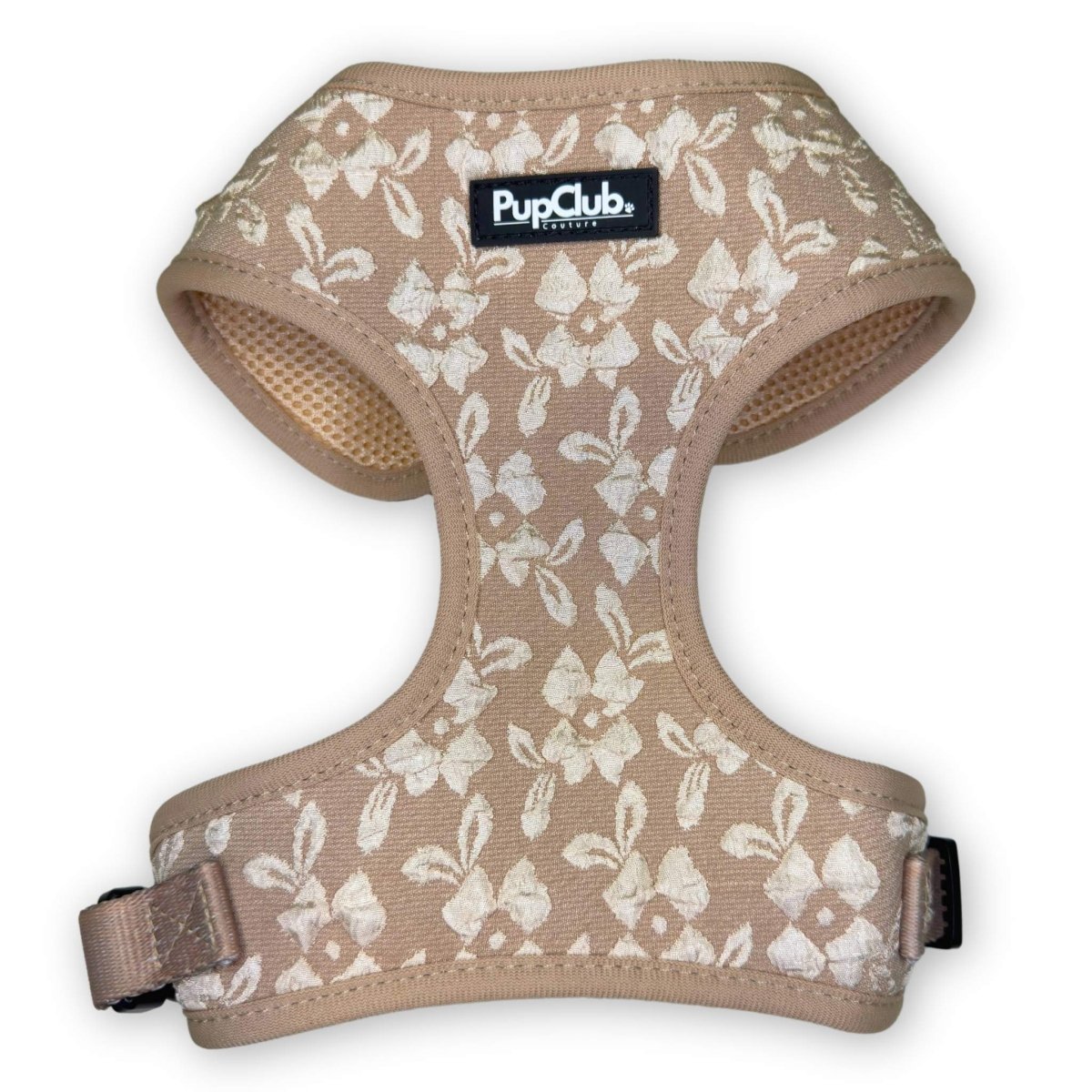 Toffee Latte Petals Luxe Adjustable Dog Harness | Embroidered Floral