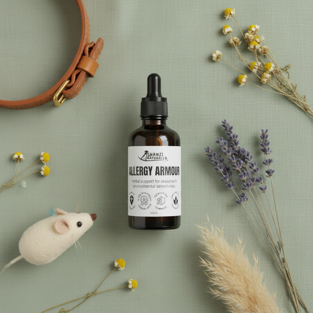Herbal tincture bottle with black dropper, amber glass, label centered