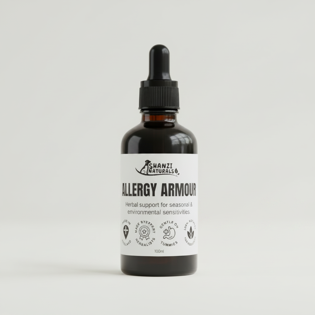 Herbal tincture bottle with black dropper, amber glass, 100ml on label