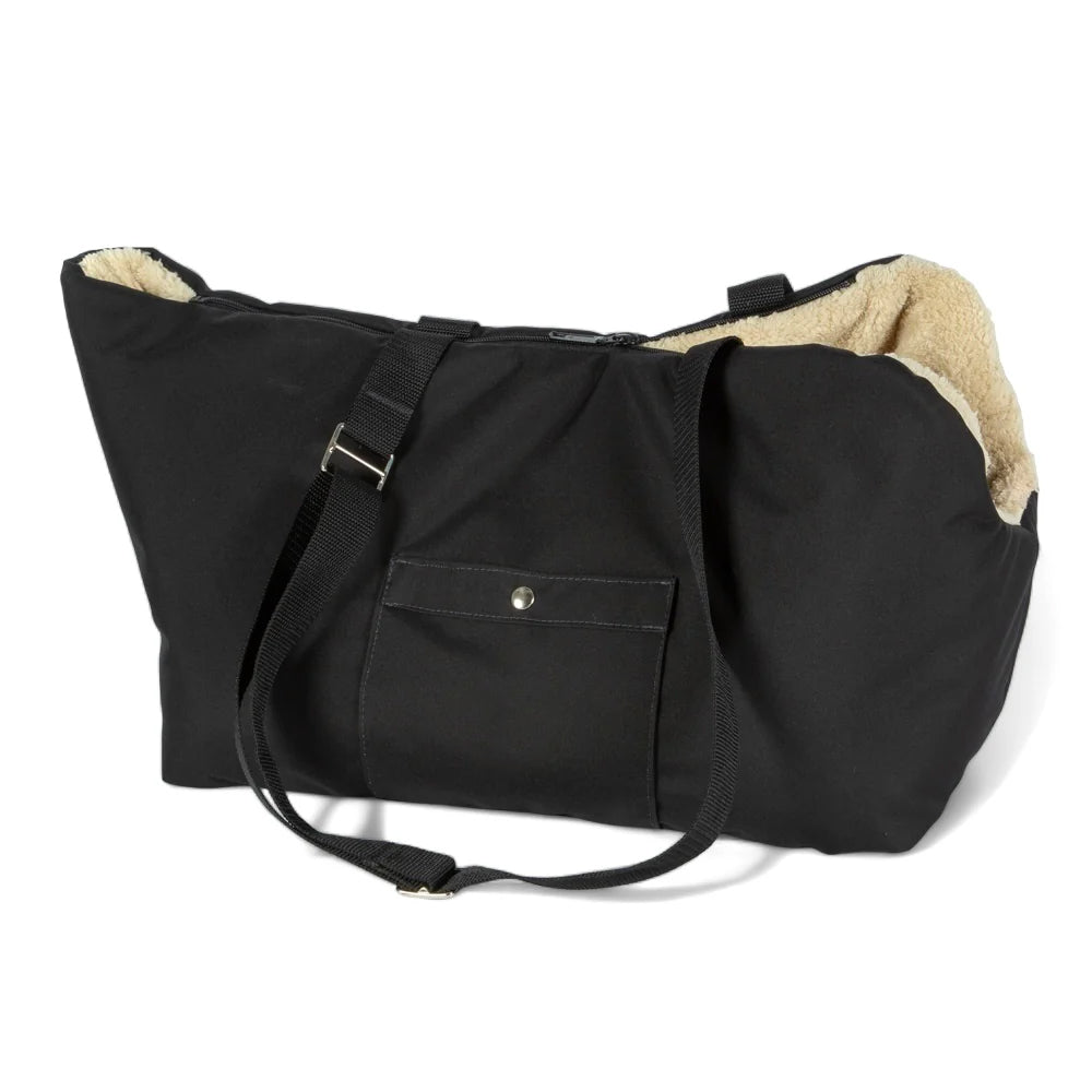 Rainy Bear Luxury Waterproof Dog Carrier – Black & Beige Zip Top | Soho Poms
