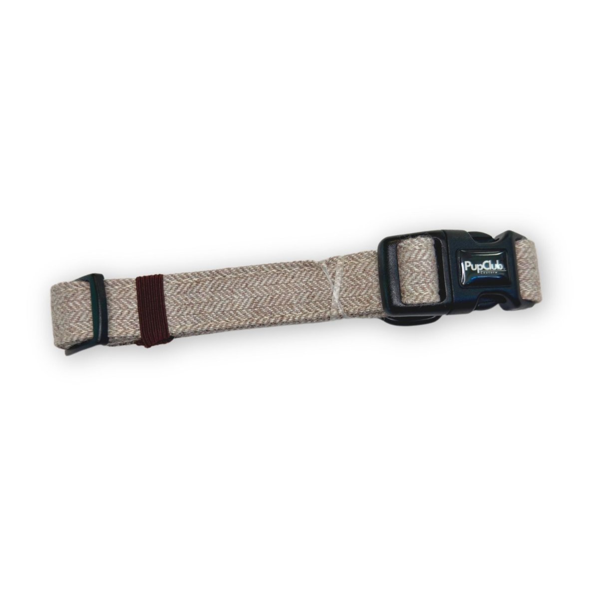 Tweed dog collar with wide strap, black buckle and side D-ring