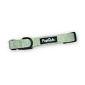 Tweed sage dog collar with black buckle and leash ring, PupClub logo patch