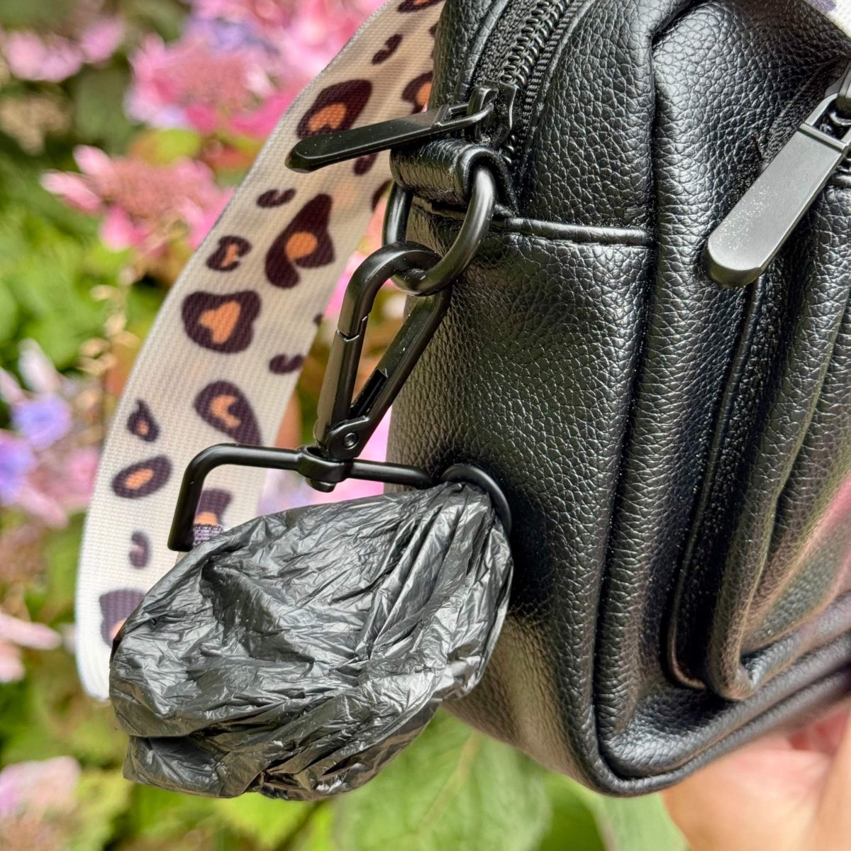 Crossbody Dog Walking Bag - Vegan Leather Black