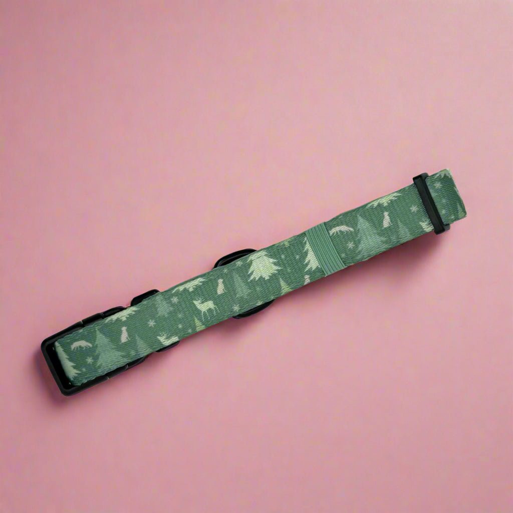 Evergreen Trails Dog Collar – Forest Green Nature Print | PupClub Couture