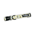 Pet collar with bee and flower pattern, black buckle, PupClub woven label