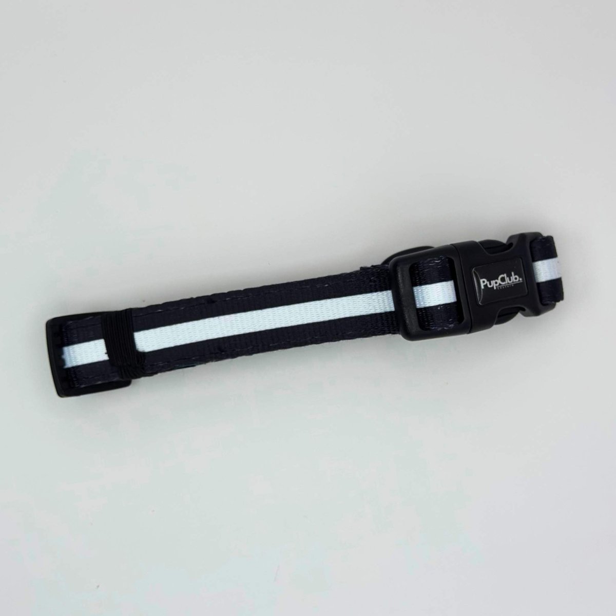 Midnight black adjustable dog collar with buckle and PupClub logo